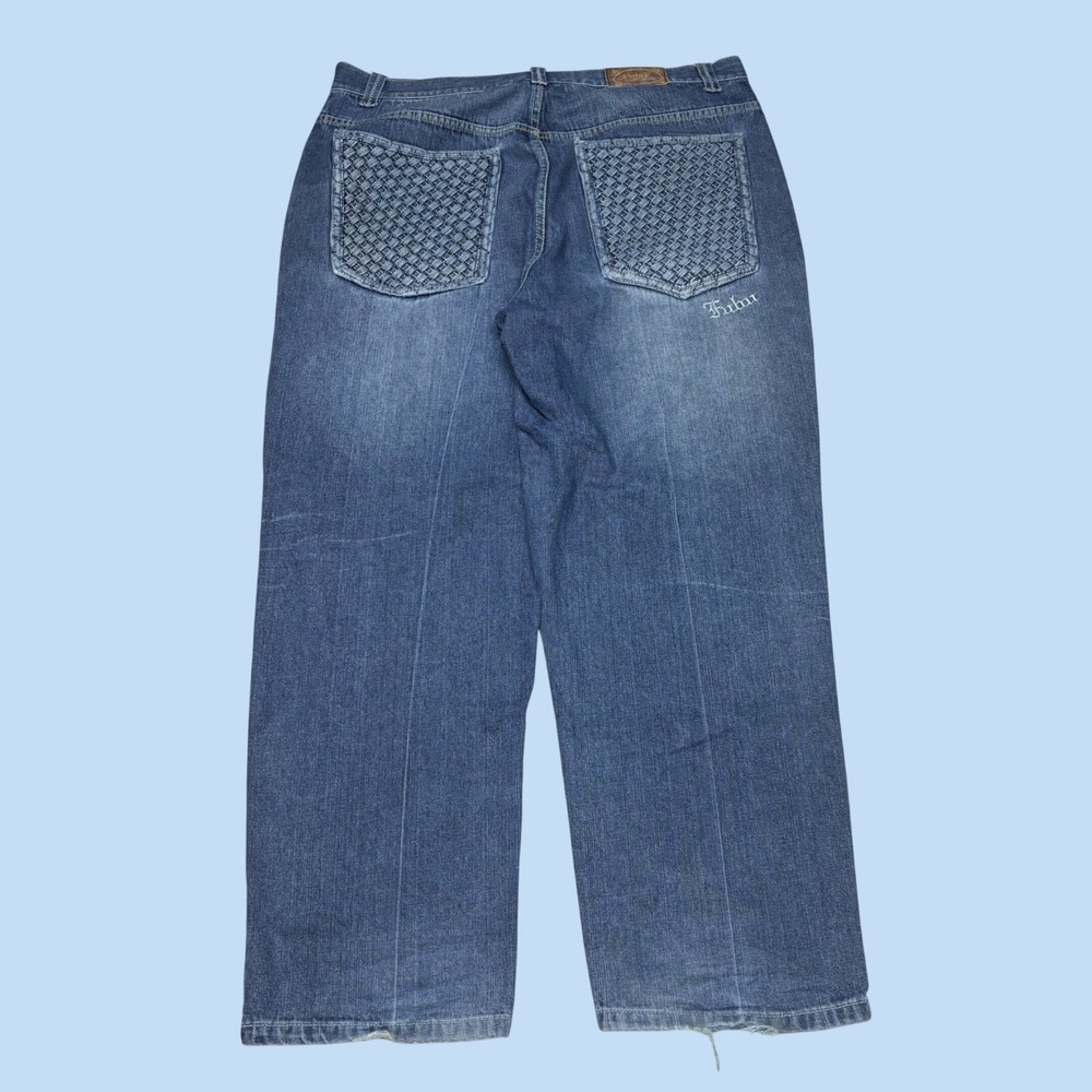 Fubu Jeans Mens 40 Baggy Blue Denim Woven Pocket 90s Streetwear Pants